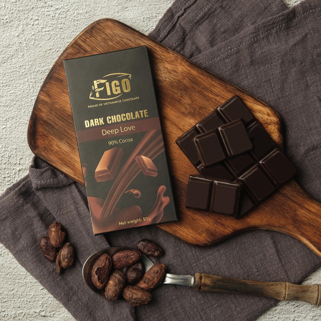 [ TRỢ GIÁ DÙNG THỬ ] Dark Chocolate 90% cocoa less sugar, diet, keto 50g Figo