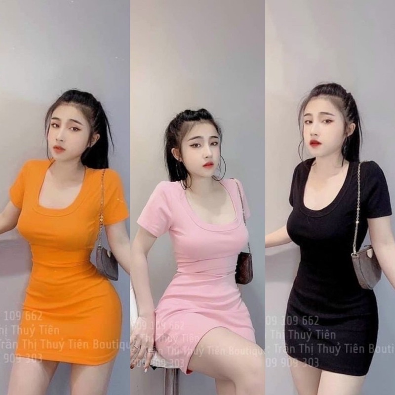 ĐẦM BODY THUN TRƠN TAY CON CỔ TRÒN