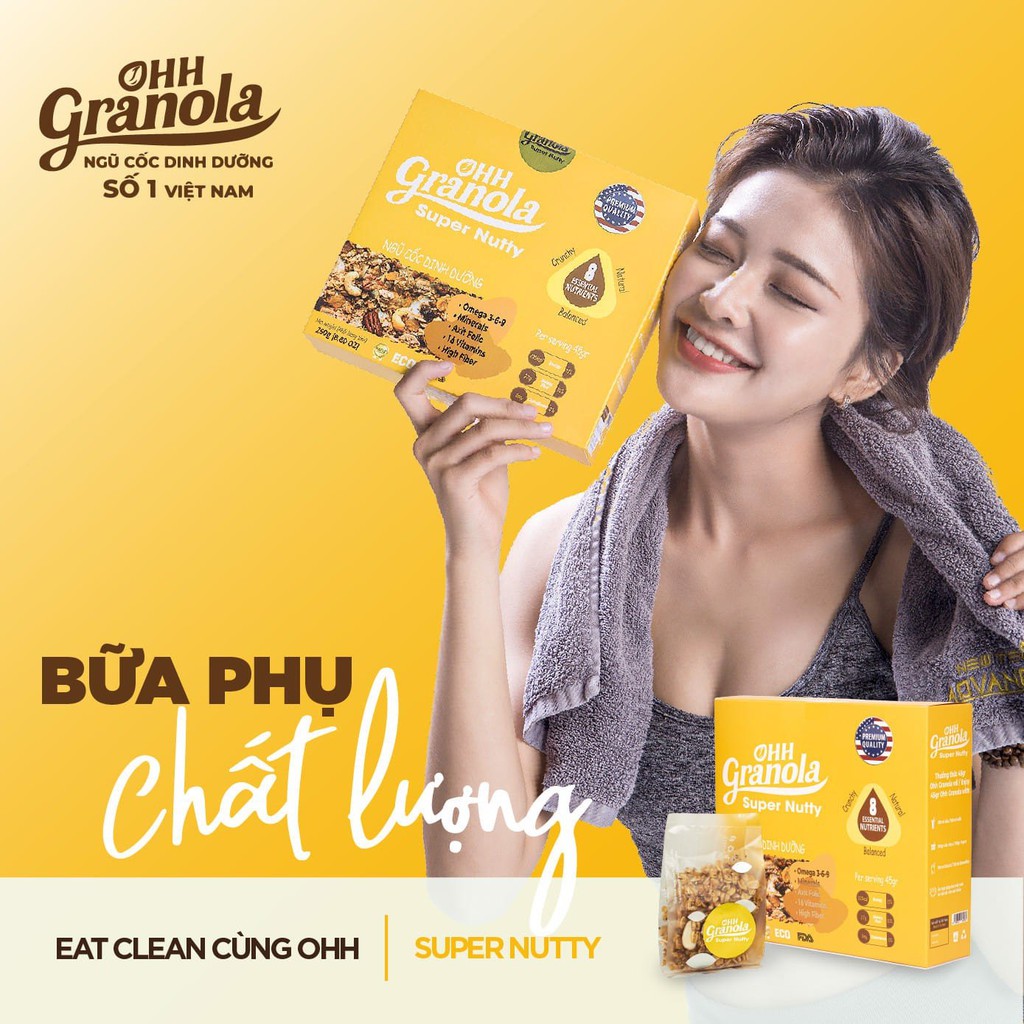 Ngũ cốc ăn kiêng Granola 7 hạt cao cấp từ macca hạt óc chó giàu omega Super Nutty hộp 250g bổ sung protein