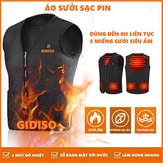 Áo ghi lê sưởi ấm dùng pin dự phòng, Có điều chỉnh nhiệt độ từ 45 độ đến 65 độ - áo khoác gile