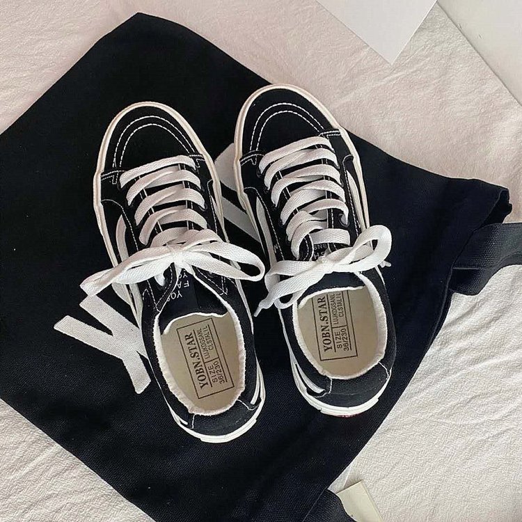 Giày Thể Thao Vải Canvas Đế Bằng Buộc Dây Xinh Xắn Hợp Thời Trang Cho Nữ