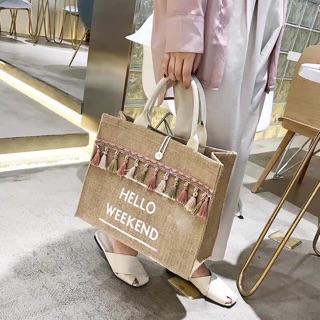 ( hàng sẵn) Túi cói hello weekend tua rua mẫu mới