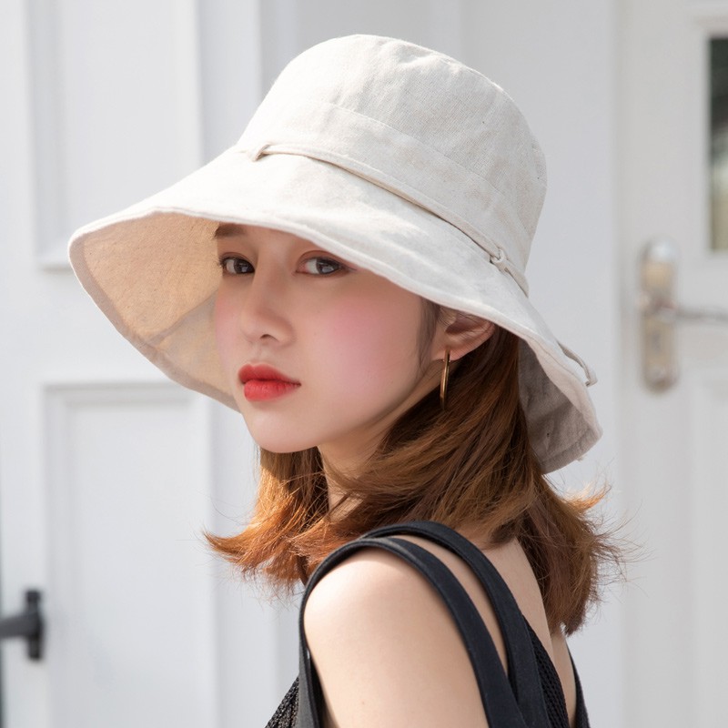 Nón Tai Bèo Rộng Vành Chất Liệu Cotton Lanh Màu Sắc Đơn Giản Phong Cách Nhật Bản Cho Nữ