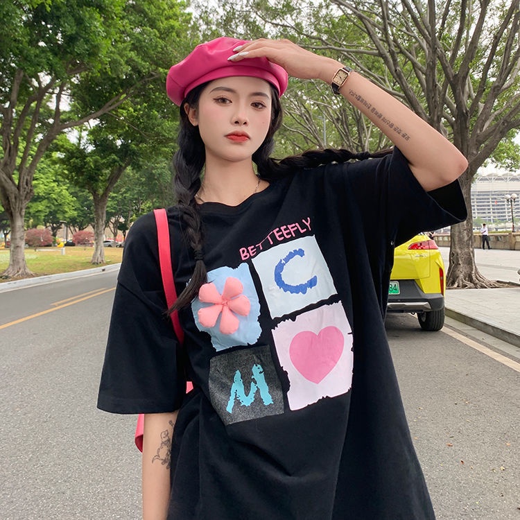 Áo Thun Tay Ngắn Dáng Rộng In Chữ Trẻ Trung Hợp Thời Trang Hè Mới Cho Bạn Gái