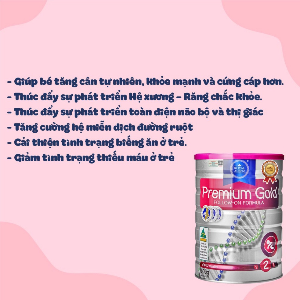 Sữa Bột Hoàng Gia Úc Premium Gold Số 2 Bổ Sung Vitamin, Khoáng Chất Cho Trẻ Royal AUSNZ 900g