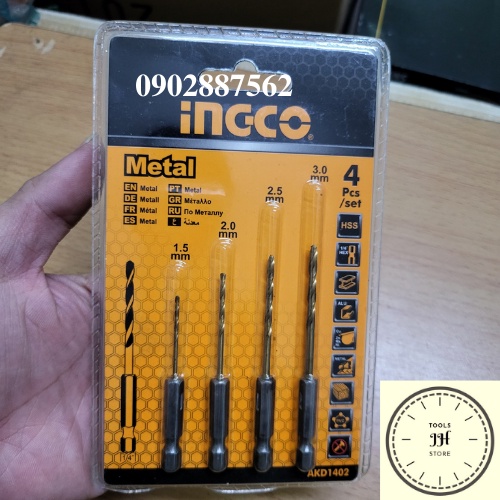 1.5-3mm Bộ 4 mũi khoan kim loại HSS INGCO AKD1402