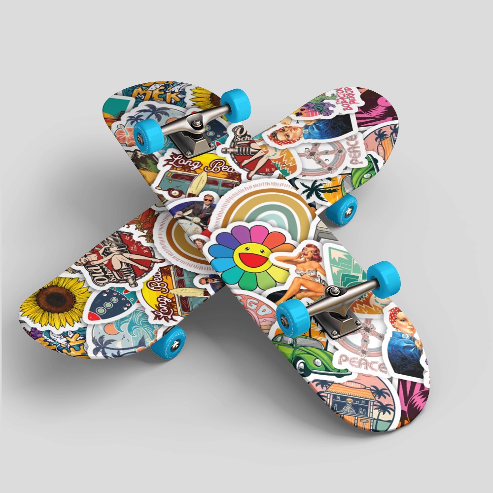 Set 50 cái Sticker Vintage dán mũ bảo hiểm, hình dán Vintage chống nước, decal Vintage cổ điển trang trí sổ, laptop