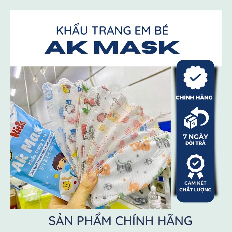 Túi 10 cái Khẩu trang em bé Kf94 form dáng 4d dành riêng cho trẻ em 2-10 tuổi kháng khuẩn 4 lớp chính hãng Ak Mask