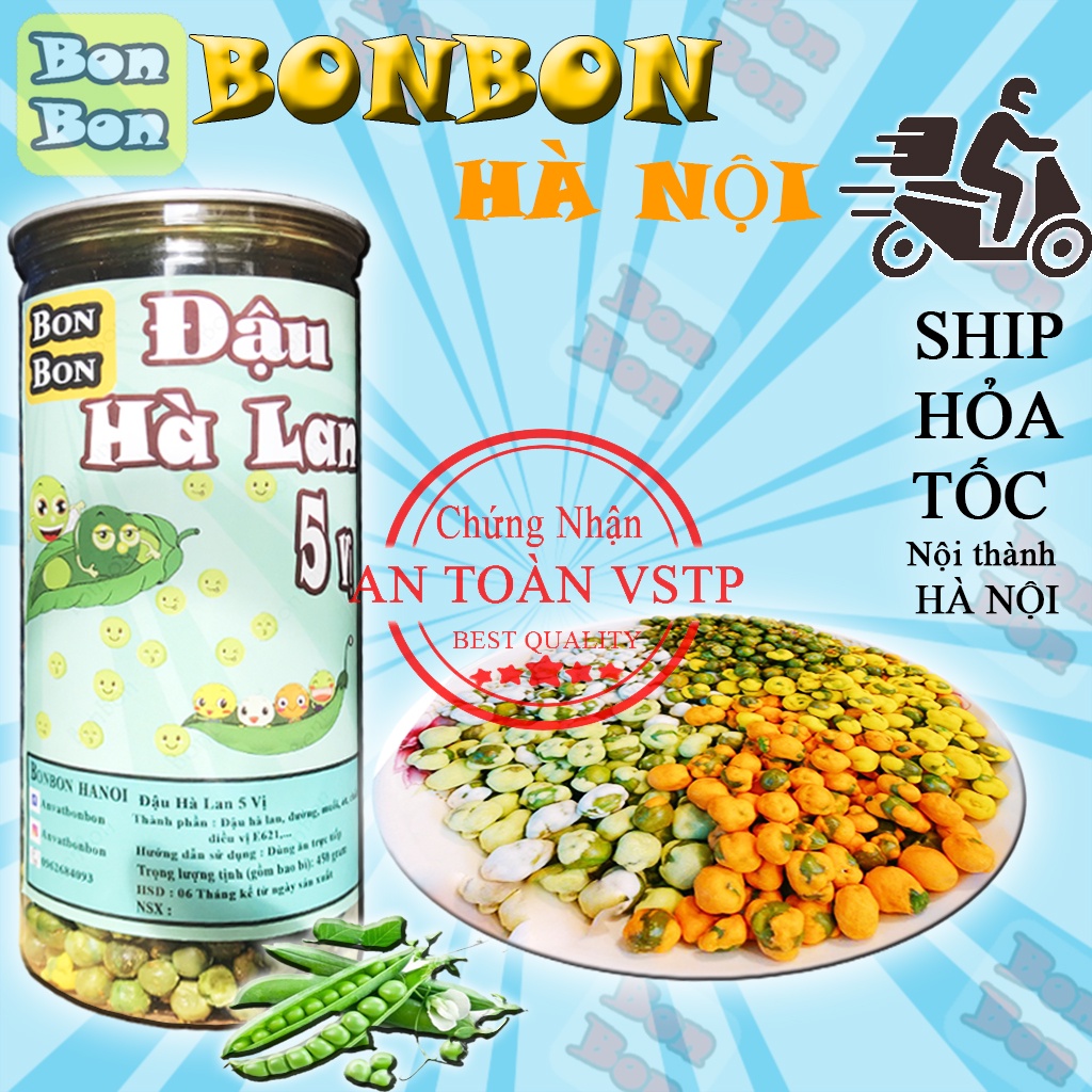 Đậu Hà Lan Ngũ Vị 450G BonBon ăn vặt Hà Nội vừa ngon lại vừa rẻ, ( sản phẩm đảm bảo An Toàn Vệ Sinh Thực Phẩm ) BonBon