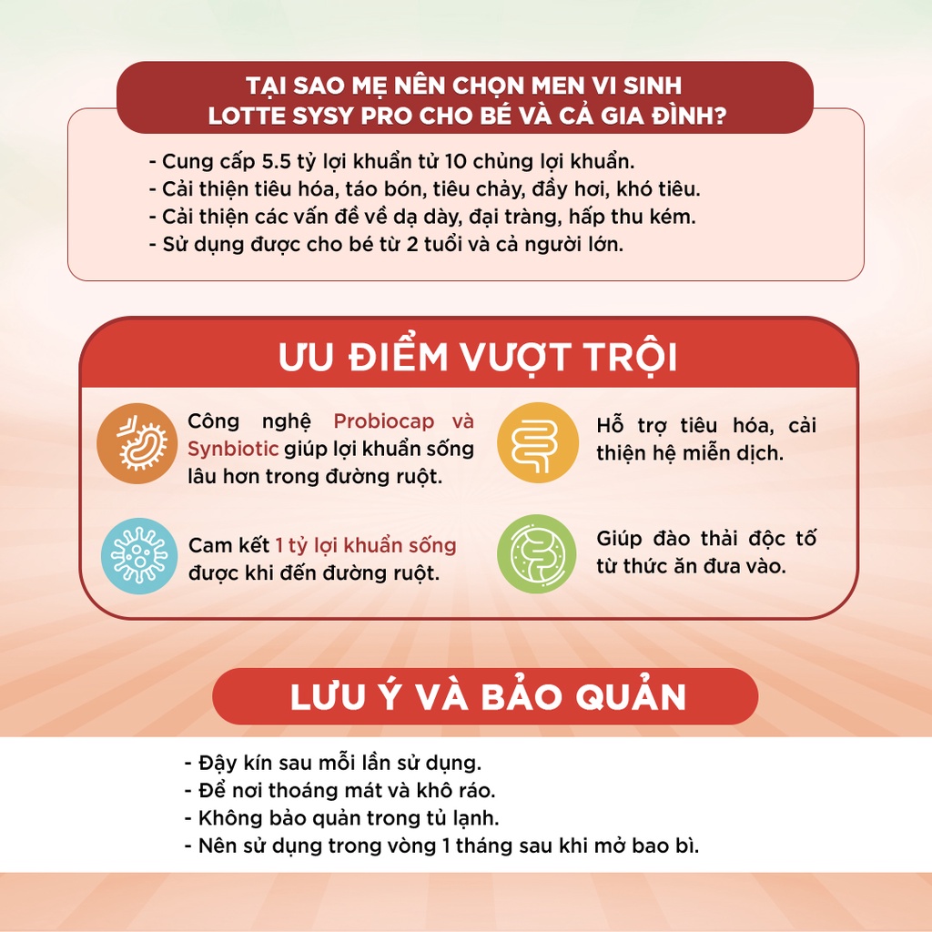 Men vi sinh Sysy đỏ Lotte Food hộp 90 gói