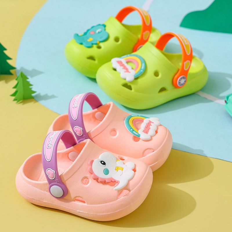 Dép Sandal Đế Mềm Chống Trượt Họa Tiết Khủng Long Cầu Vồng Dễ Thương Cho Bé