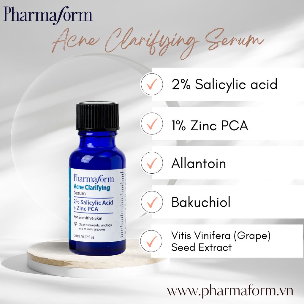 Serum giảm và ngăn ngừa mụn đầu đen cho da mặt, tinh chất se khít lỗ chân lông PHARMAFORM Acne Clarifying 20ml