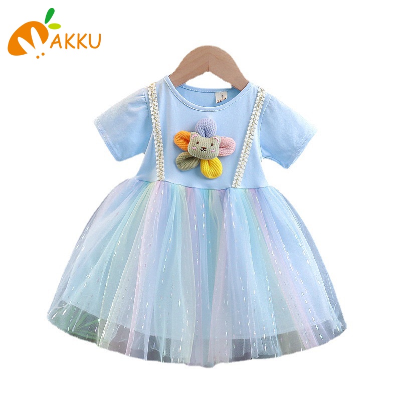 Đầm Ngắn Tay Giả Hai Lớp In Hình Thỏ Dễ Thương Dành Cho Bé Gái