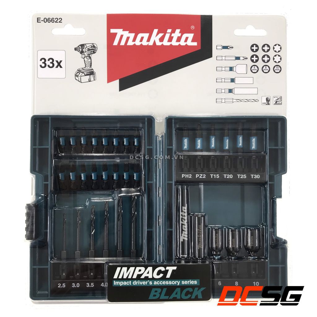 Bộ mũi khoan và vít 33 chi tiết IMPACT BLACK Makita E-06622 | DCSG