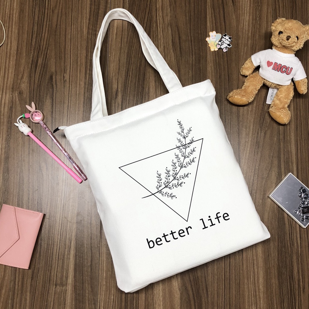Túi tote vải canvas có khóa miệng Butter life cho bạn nữ đi học đi chơi - Solila.vn