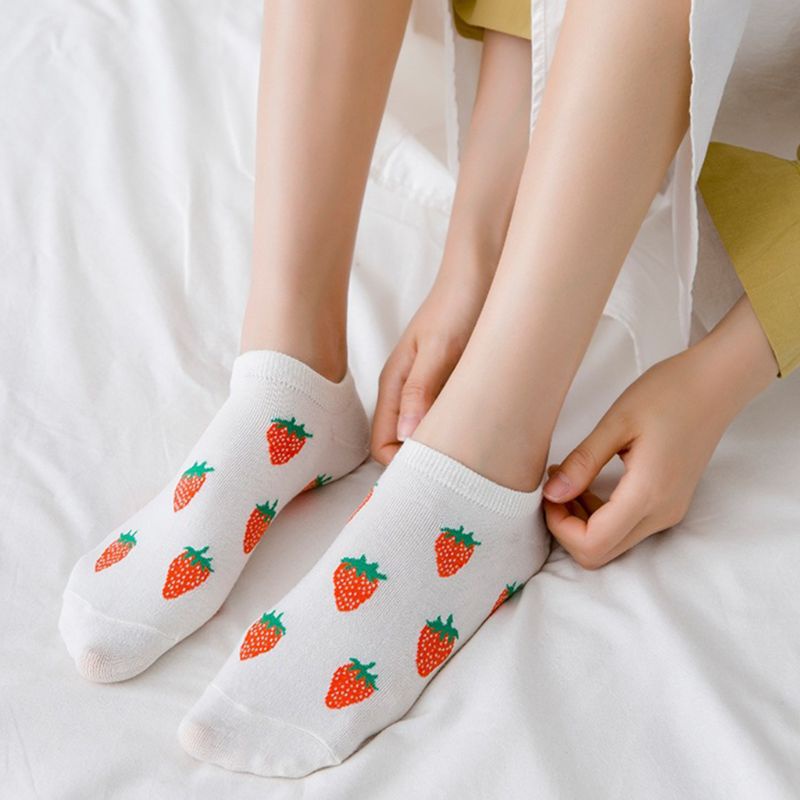 Xiangbao Tất Thuyền Ngắn In Hình Trái Cây Dễ Thương Cho Nữ