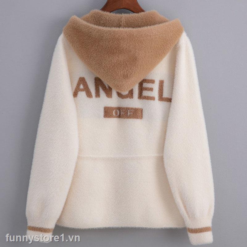 Áo hoodie dáng rộng chất liệu lông nhung thời trang thu đông cho nữ