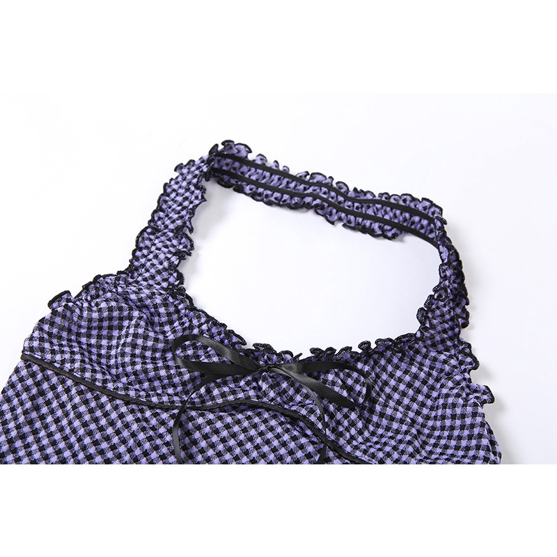 Áo Tank Top Hở Lưng Thắt Nơ Họa Tiết Sọc Caro Thời Trang Cho Nữ