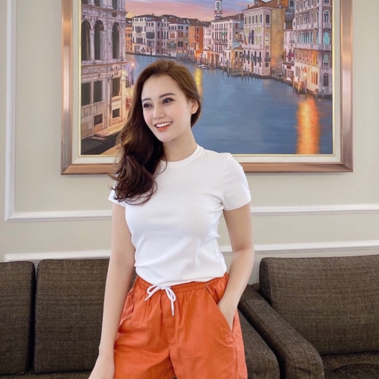 Áo phông nữ trơn cổ tròn cộc tay dáng ôm basic Homieyl cao cấp, áo thun nữ trơn cotton đen trắng chất vải đẹp