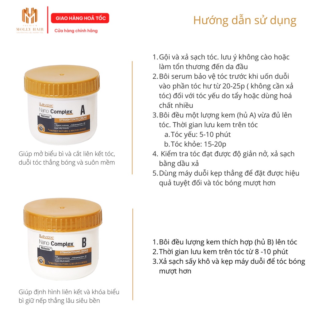 Thuốc duỗi thẳng tóc,thuốc ép tóc phục hồi, siêu dưỡng tóc tại nhà MollyHair Nano Complex thế hệ mới 150mlx2