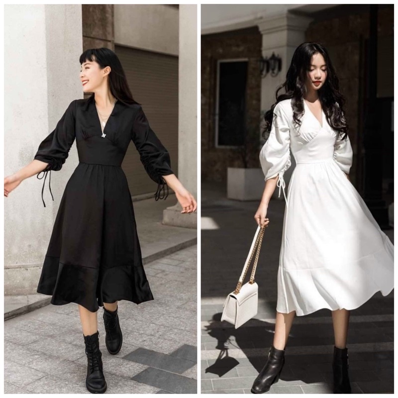Đầm váy freesize đuôi cá tay lỡ rút 2 màu