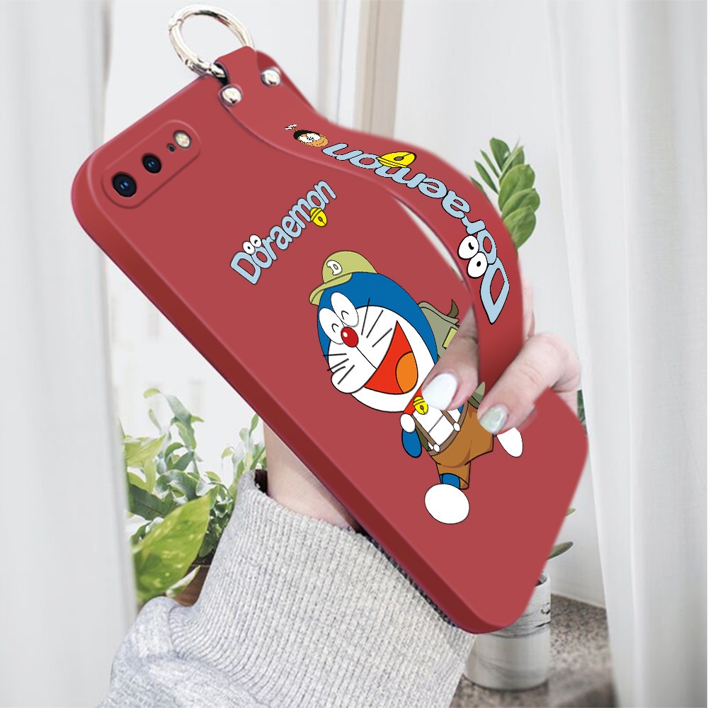 Ốp Điện Thoại Silicone Mềm Hình Doraemon Có Dây Đeo Tay Cho iPhone 7 8 Plus SE 2020 6 6S 5 5S