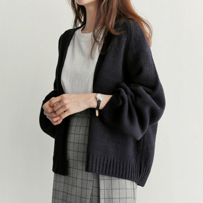 Áo khoác cardigan dệt kim dáng rộng màu trơn phong cách mùa thu cho nữ