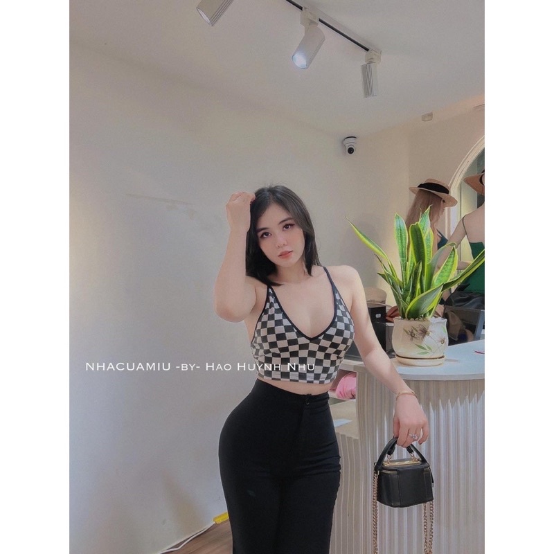 Áo kiểu dây caro croptop ôm body CR7