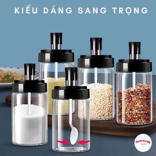 Lọ đựng gia vị thủy tinh kèm thìa thông minh - Hũ đựng gia vị, nước mắm trong suốt thìa kèm nắp tiện lợi 01477
