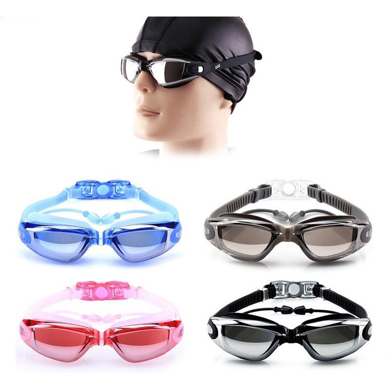 Kính bơi nam nữ tráng gương thời trang, có kèm bịt tai, chống nước, mờ và tia cực tím UV | MK01
