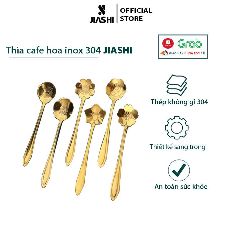 Thìa cafe JIASHI inox 304 cao cấp phủ bóng sang trọng màu sắc hoa văn siêu đẹp trang trí bàn ăn, decor MTC06