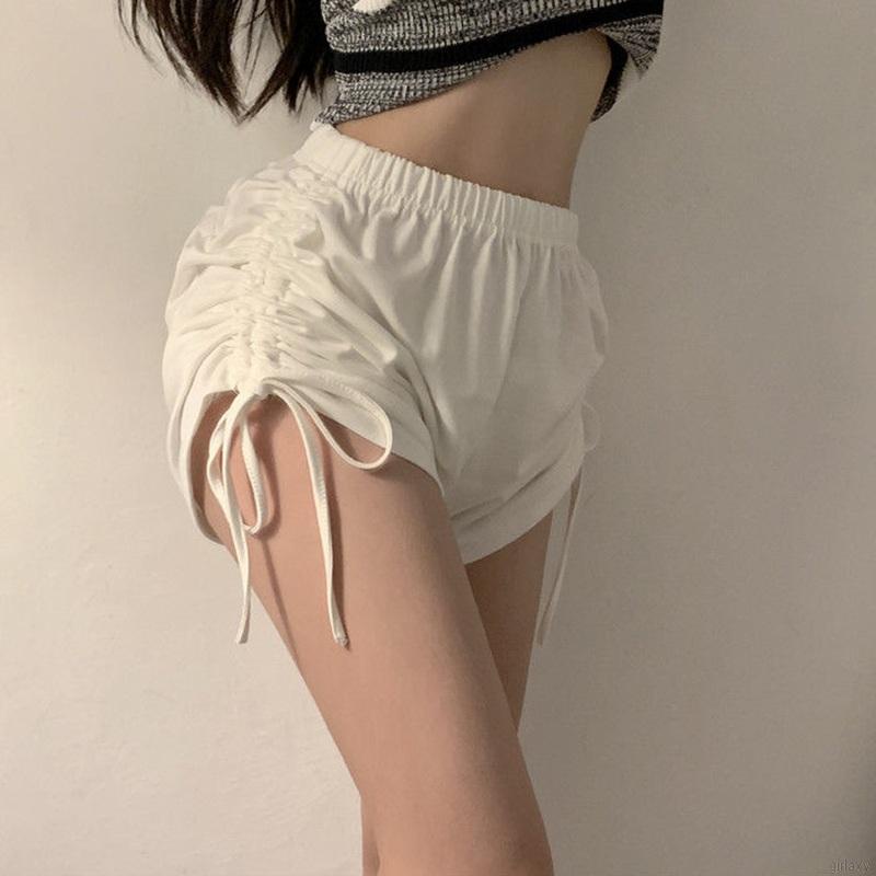 Quần Short Thể Thao Lưng Cao Co Giãn Màu Sắc Đơn Giản Phong Cách Hàn Quốc Cho Nữ