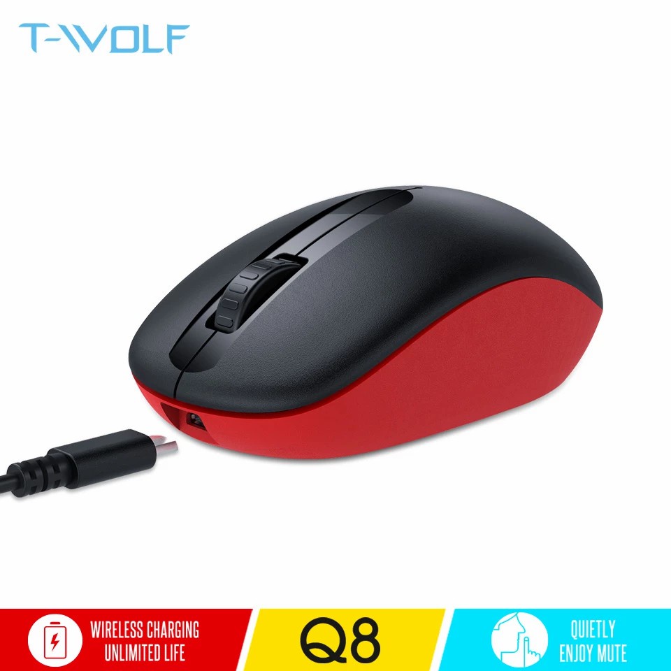CHUỘT KHÔNG DÂY MINI T-WOLF Q8 - KHÔNG ỒN - PIN SẠC THÁO RỜI - CHUỘT GAMING KHÔNG DÂY - DPI 1200