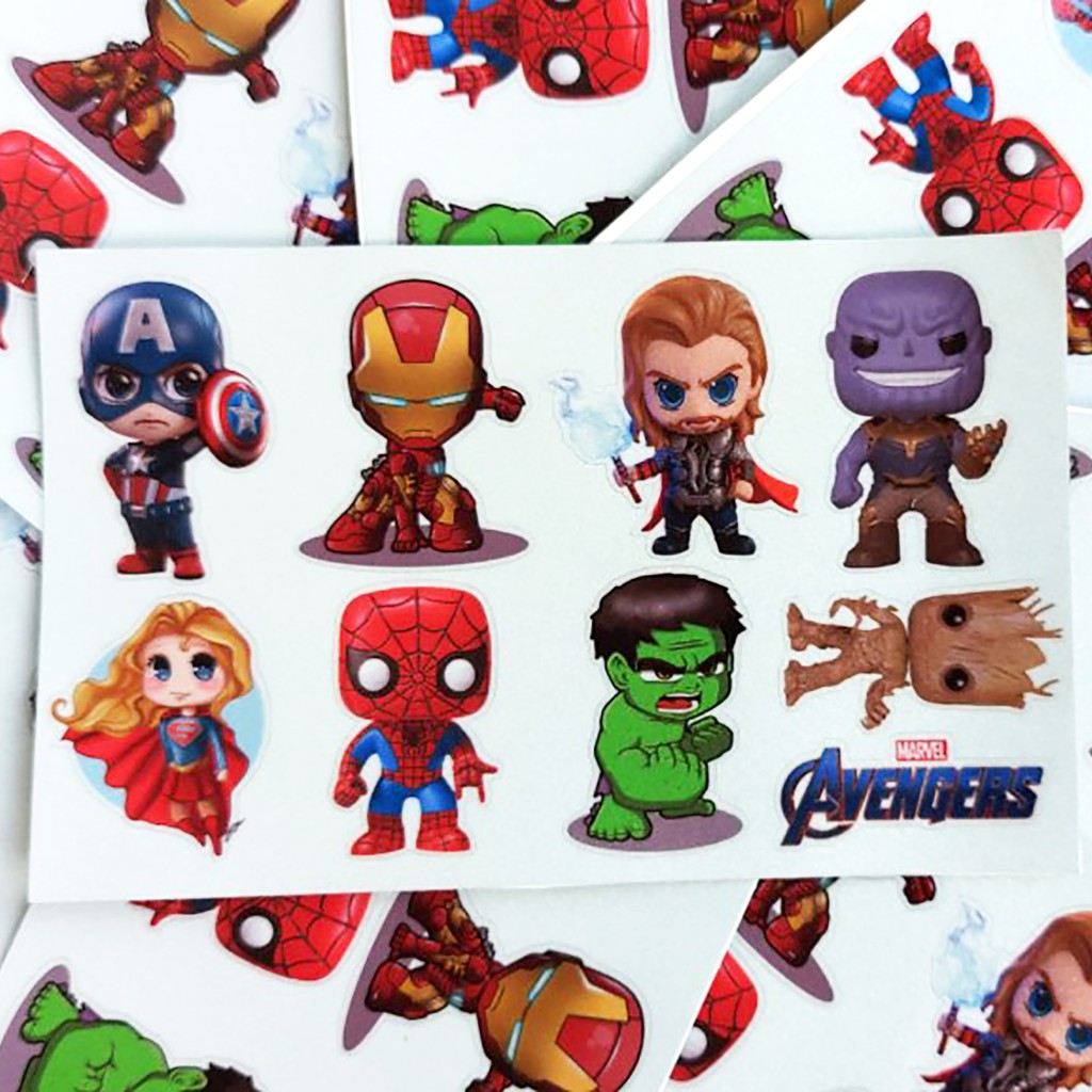 Bộ 8 sticker Supper Hero siêu dễ thương. Miếng dán được cắt sẳn có màng bảo vệ chống nước chống trầy.