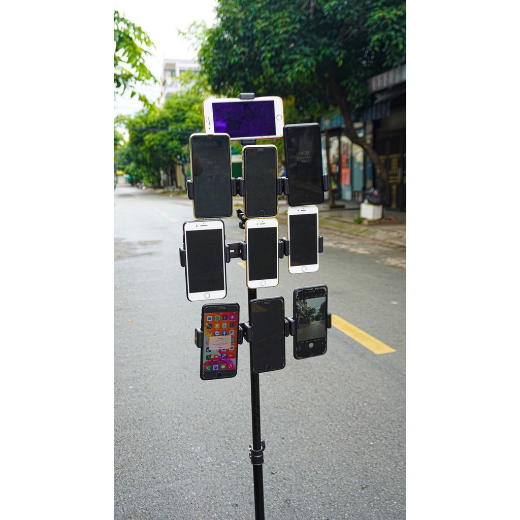 Bộ kẹp nhiều điện thoại cho đèn livestream  kèm chân cao 2m1 bán hàng onl facebook tiktok