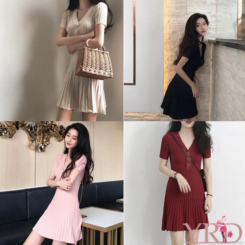 Đầm dệt kim tay ngắn thời trang cho nữ | BigBuy360 - bigbuy360.vn