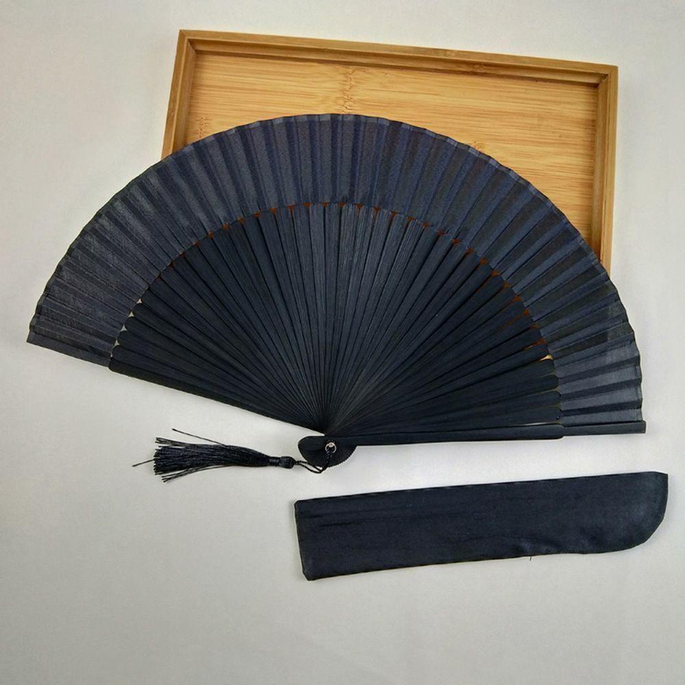 Quạt Xếp Cầm Tay Khắc Họa Tiết Cổ Điển Kèm Quạt Tản Nhiệt Tua Rua Dùng Làm Quà Tặng