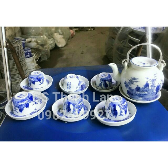 Bộ ấm chén vẽ trúc lâm thất hiền