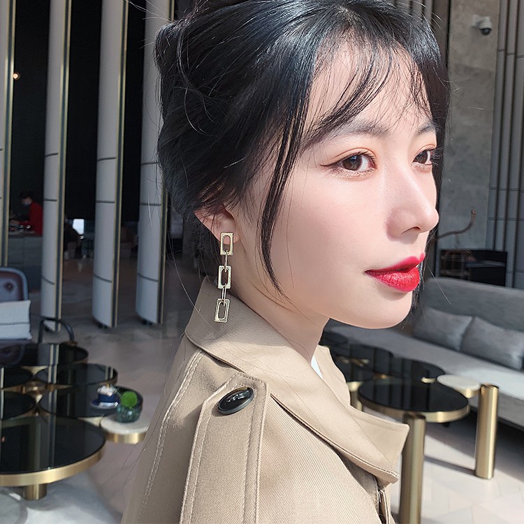 Bông Tai Bạc 925 Hình Vuông Phối Tua Rua Phong Cách Vintage / Khuyên tai