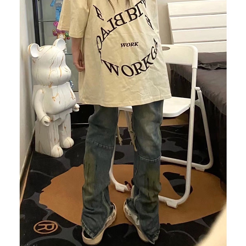 ◇┋✗Quần Jeans Dài Rách Gối Dáng Rộng Thời Trang Mùa Hè Phong Cách Hip Hop Đường Phố Cổ Điển Cho Nữ