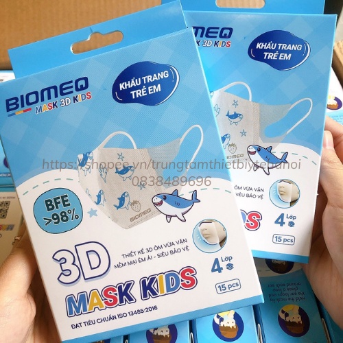 Hộp 15 chiếc khẩu trang trẻ em 3D - BIOMEQ MASK 3D KIDS  2 lớp kháng khuẩn siêu an toàn cho làn da của bé