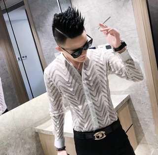 Áo sơ mi nam phối lưới cá tính