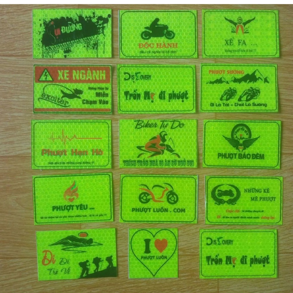 combo 15 logo phuot , logo phản quang tem xe