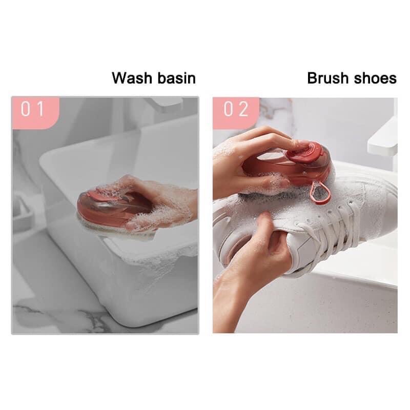 Bàn chải chà quần áo giày dép thông minh có ngăn chứa xà phòng