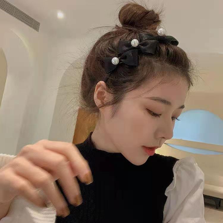 (CHỌN MÀU) Bờm Tóc Đính Nơ Kèm Hạt Hàn Quốc XIC59