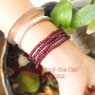 Vòng tay đá garnet cắt giác vip 5A có kiểm định siêu đẹp