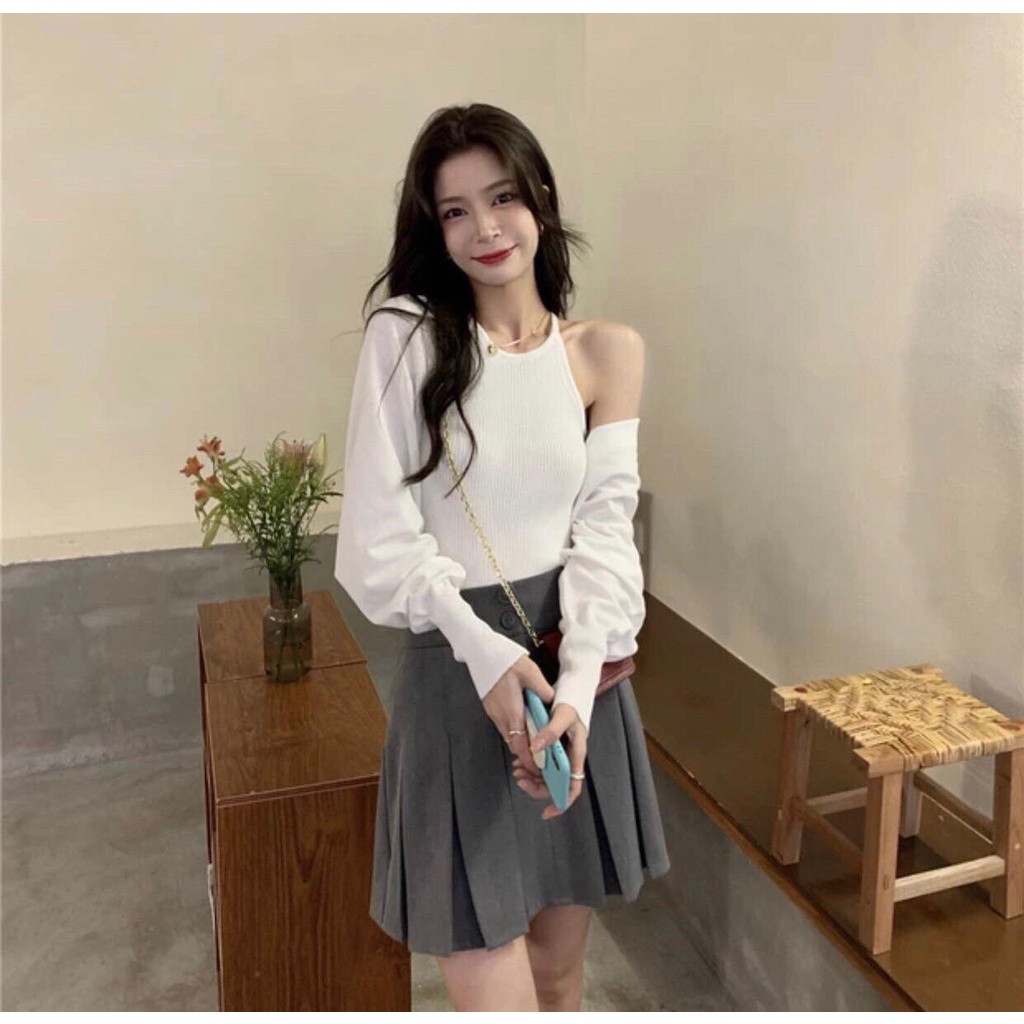 ◄SET 2 MÓN HOT TREND, áo croptop mix khoác tay phồng màu trắng freesize sexy phong cách Hàn Quốc | BigBuy360 - bigbuy360.vn