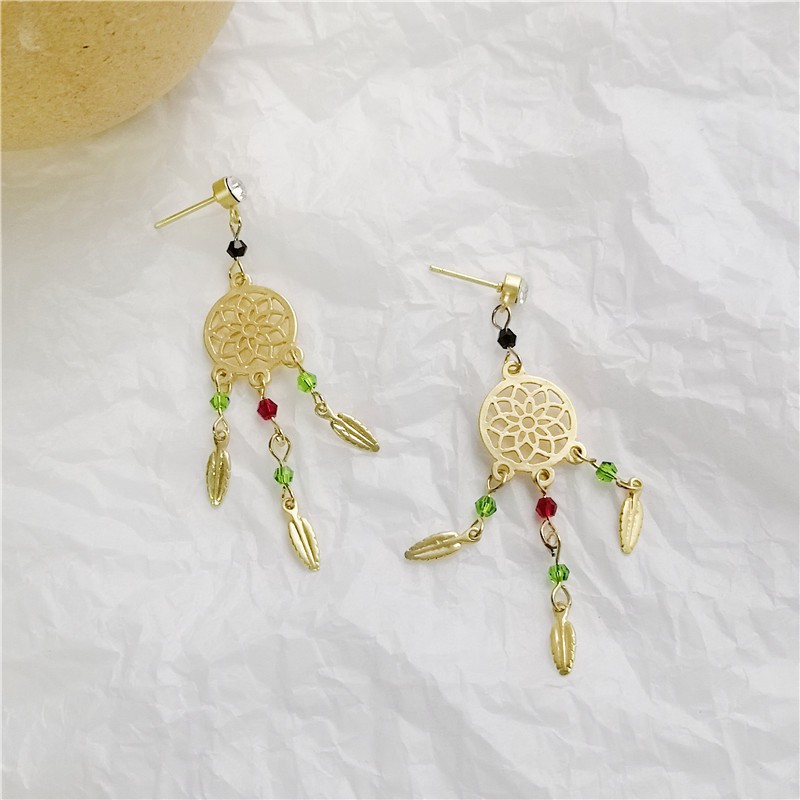 Bông Tai Hình Dreamcatcher Phối Tua Rua Dài Xinh Xắn