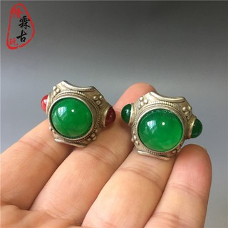 Nhẫn mạ bạc đính đá ngọc bích hình ngựa màu xanh độc đáo