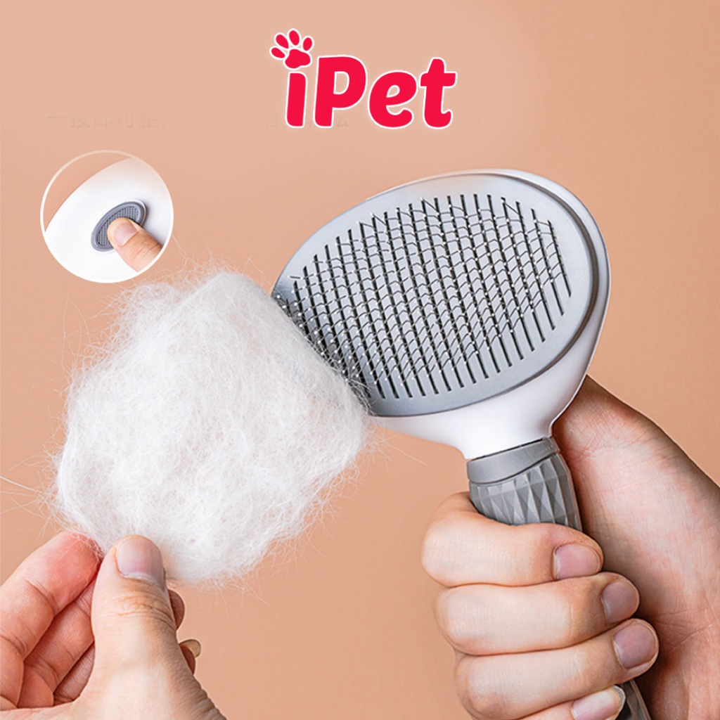 Lược chải lông thú cưng chó mèo CLEAN có nút bấm đẩy lông thừa - iPet Shop